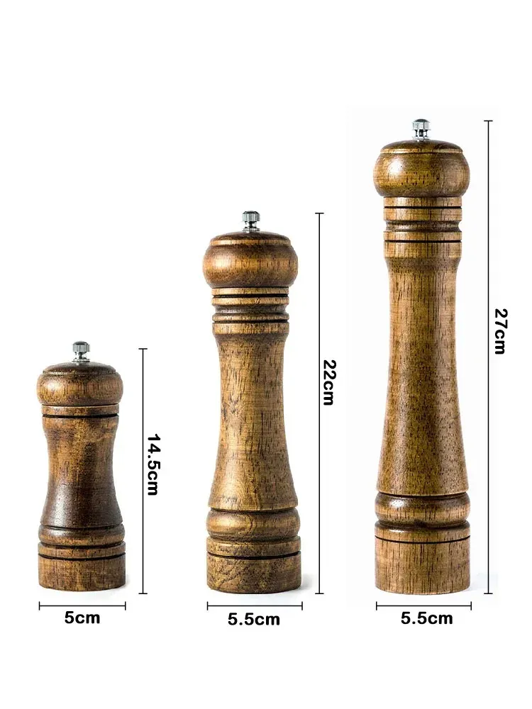 Moulin à sel et à poivre 5" 8" 10", moulin à épices en bois massif avec broyeur en céramique solide et réglable, ustensiles de cuisine 6