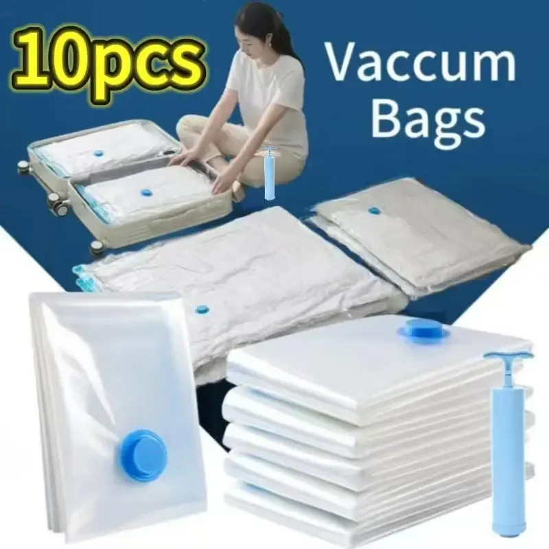 Sacs de compression sous vide épais, lot de 1 à 10 pièces, transparents, pour couette et vêtements