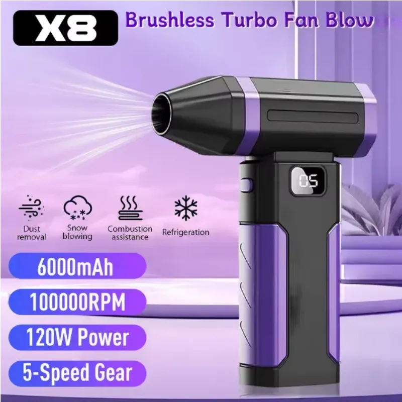 Mini ventilateur turbo portable 5 vitesses avec écran d'affichage, souffleur électrique pour voiture et ordinateur - Image 1