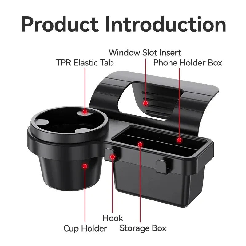 Support de téléphone pour porte-gobelet de voiture avec plateau de rangement latéral et pochette suspendue 5