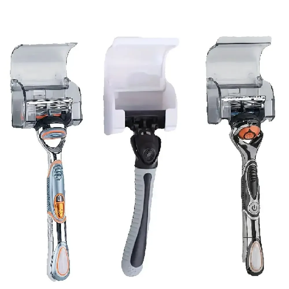 Support de rasoir pour douche fixé sur un mur de carrelage