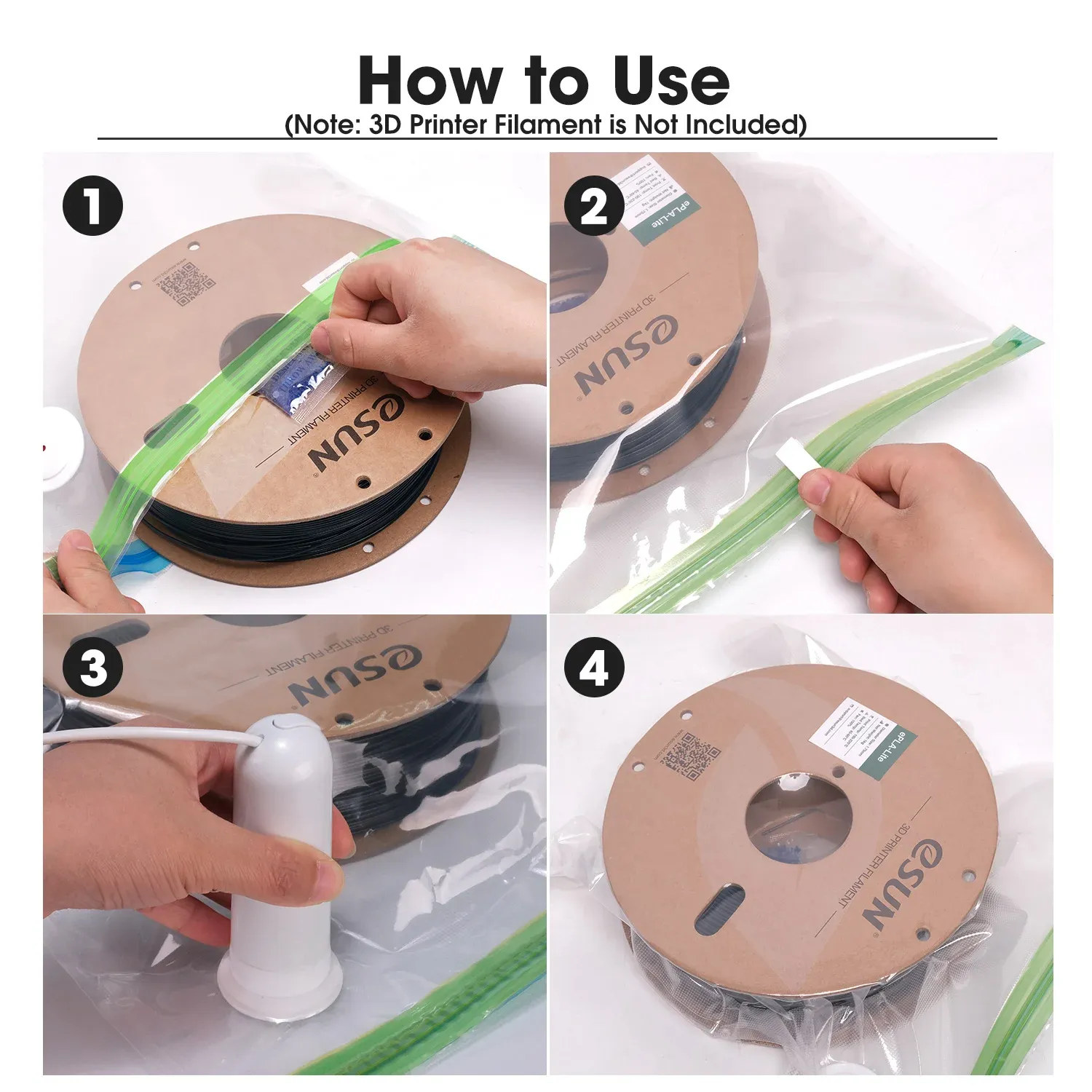 Kit de sacs de rangement ESUN pour bobines de filament d'impression 3D (silk PLA, PETG, TPU) – Sachets scellés sous vide pour conserver les filaments au sec 3