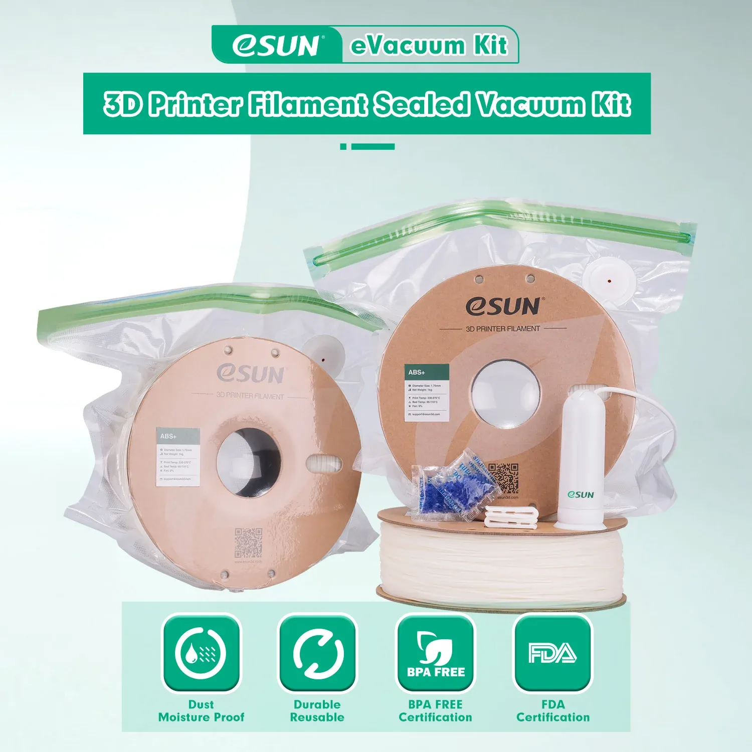 Filaments conservés dans les sacs sous vide eSUN