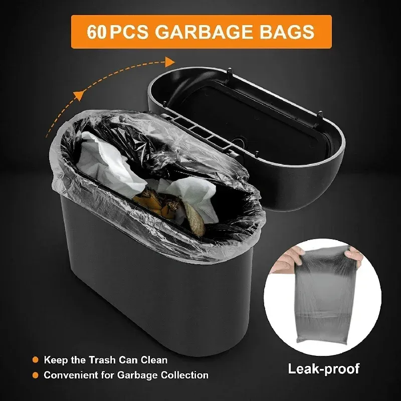 Poubelle de voiture avec couvercle, 1/2/3 pièces, livrée avec 60 sacs poubelles (300), petite poubelle de voiture anti-fuite, accessoire mini pour voiture 3