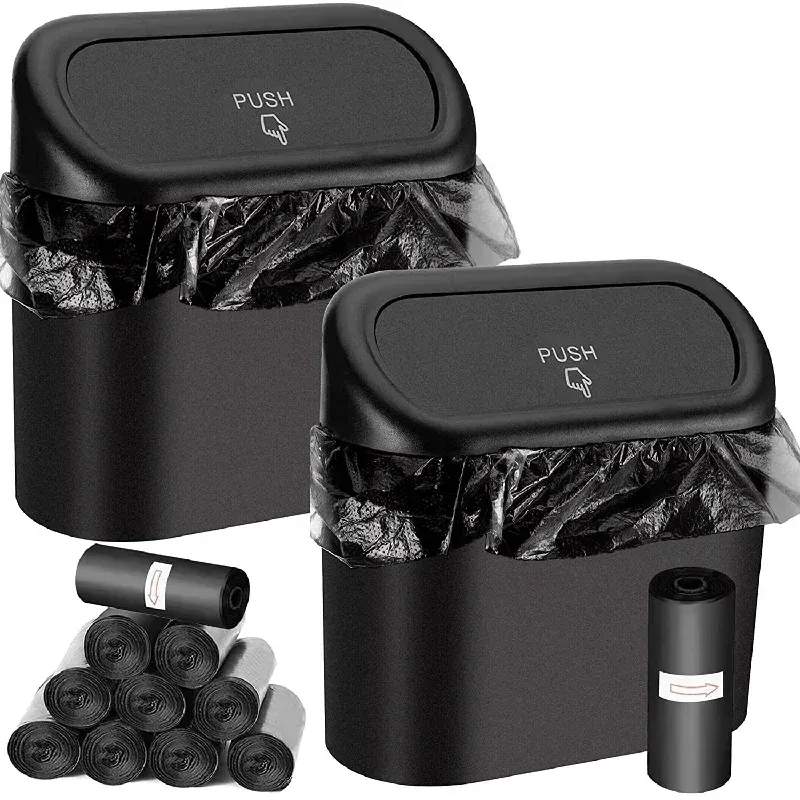 Poubelle de voiture avec couvercle, 1/2/3 pièces, livrée avec 60 sacs poubelles (300), petite poubelle de voiture anti-fuite, accessoire mini pour voiture