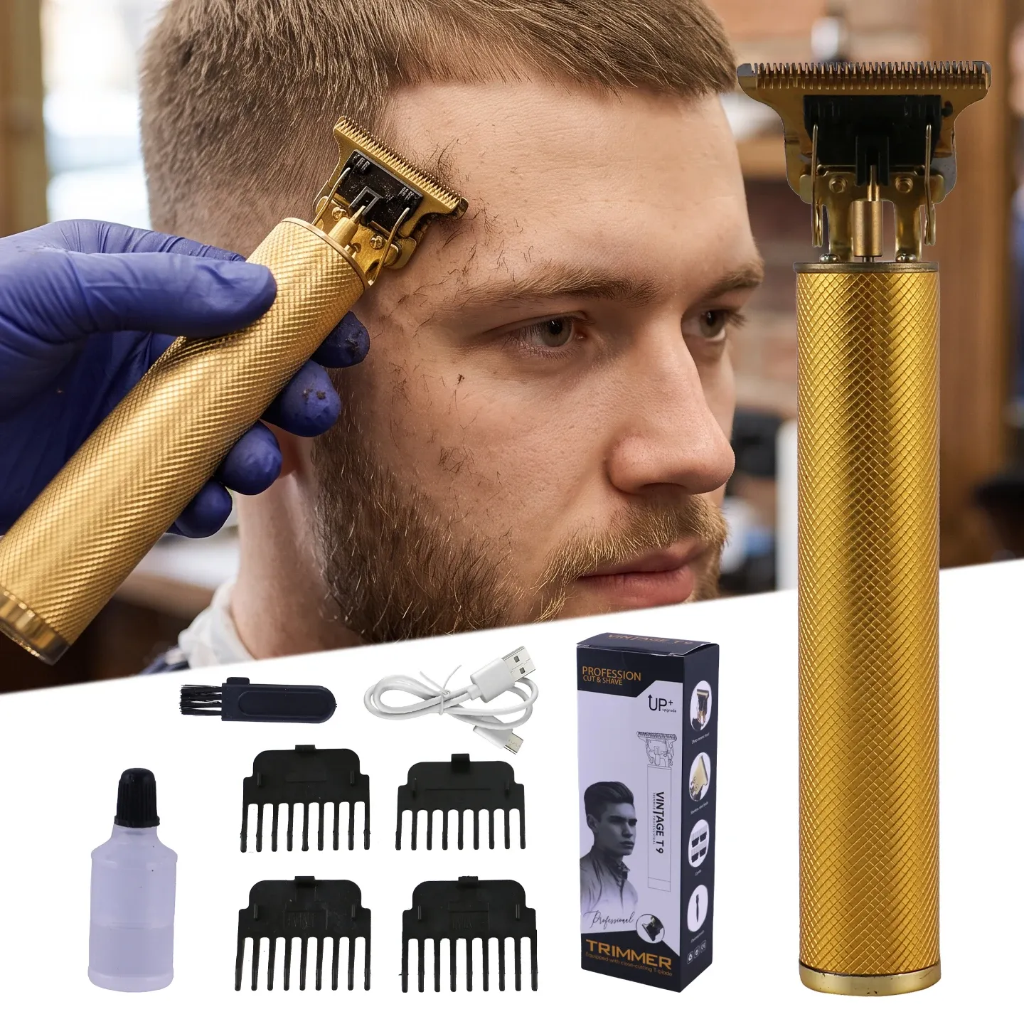 Kit tondeuse à cheveux sans fil 3 en 1 rechargeable par USB, comprenant tondeuse, rasoir et peignes guides 4
