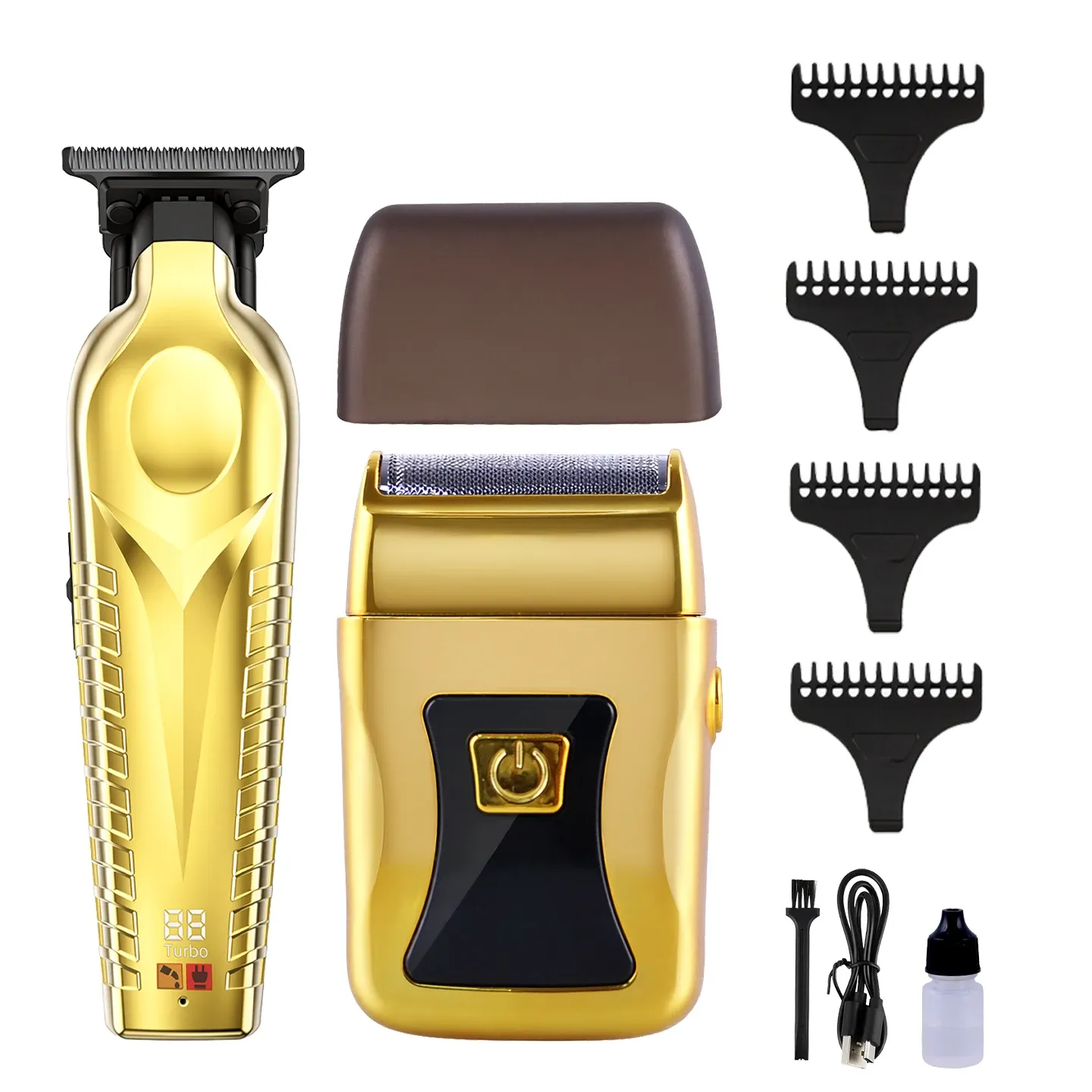 Kit tondeuse à cheveux sans fil 3 en 1 rechargeable par USB, comprenant tondeuse, rasoir et peignes guides 8