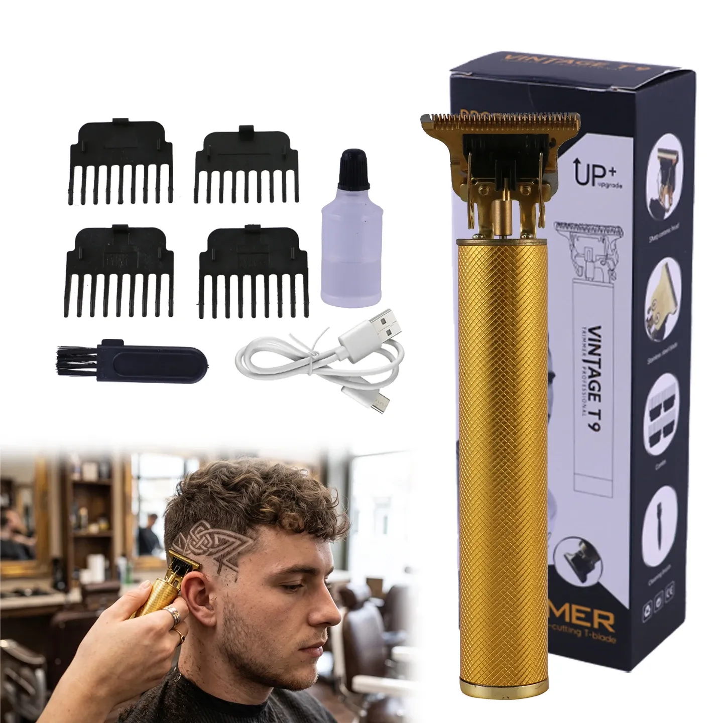 Kit tondeuse à cheveux sans fil 3 en 1 rechargeable par USB, comprenant tondeuse, rasoir et peignes guides 11