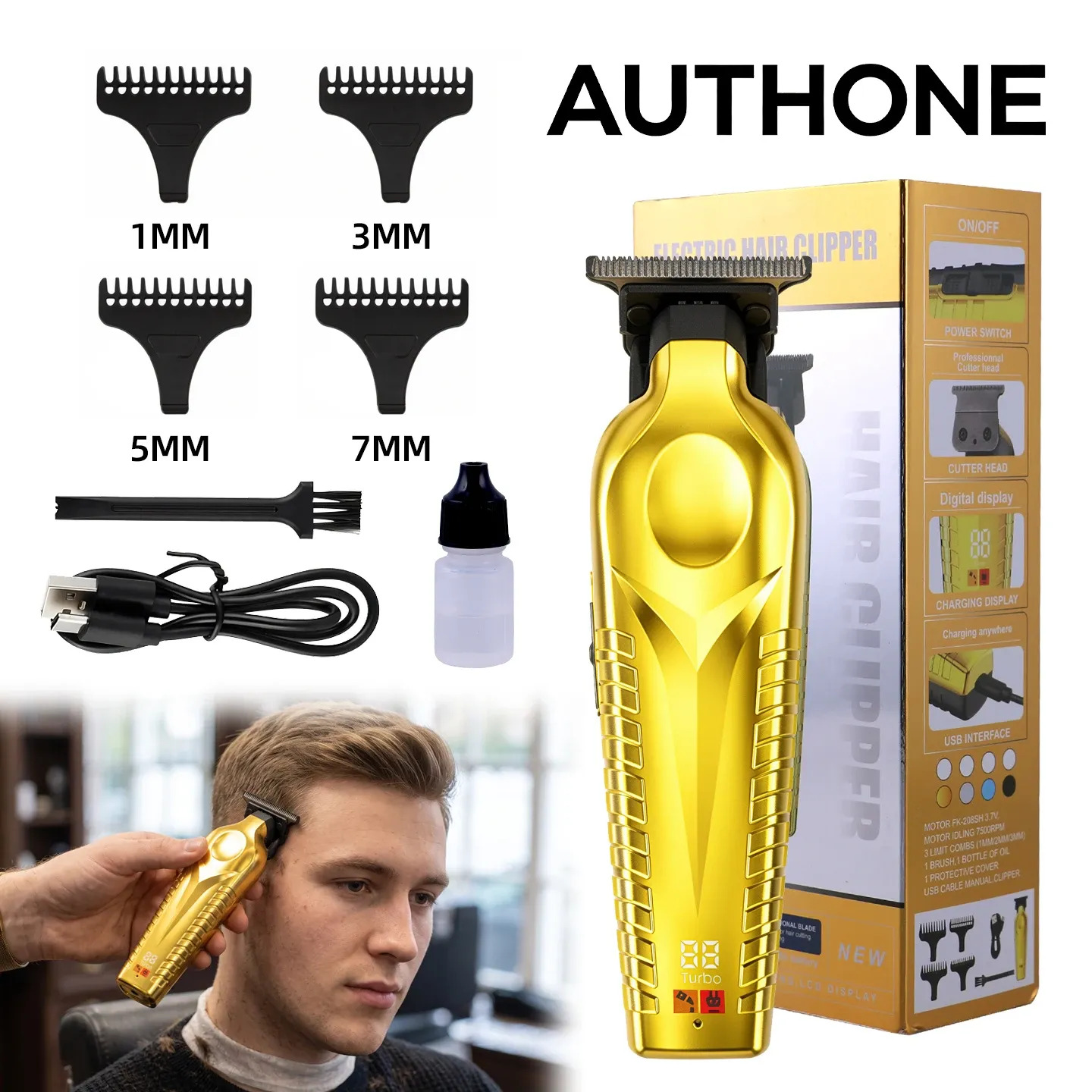 Kit tondeuse à cheveux sans fil 3 en 1 rechargeable par USB, comprenant tondeuse, rasoir et peignes guides 9