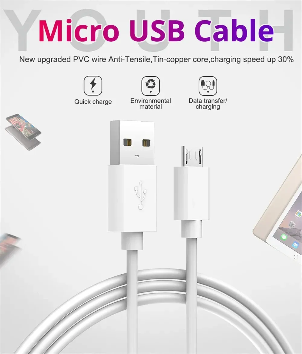 Vue détaillée du câble Micro USB de charge rapide