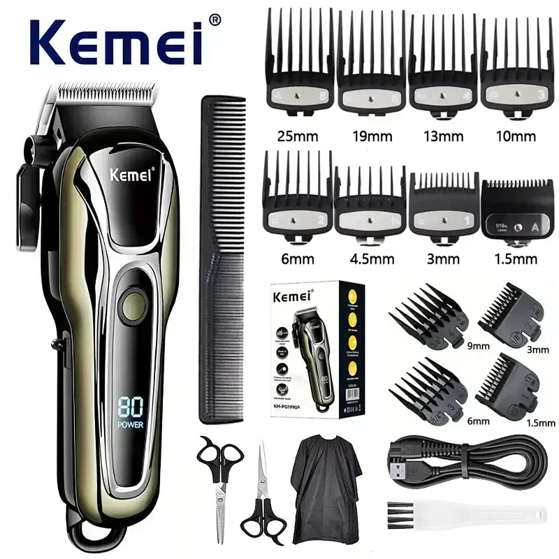Tondeuse à cheveux Kemei PG1990A rechargeable, professionnelle et sans fil, avec sabots limiteurs, pour hommes - Image 1