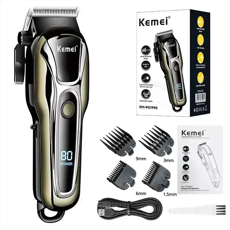 Tondeuse à cheveux Kemei PG1990A rechargeable, professionnelle et sans fil, avec sabots limiteurs, pour hommes 15