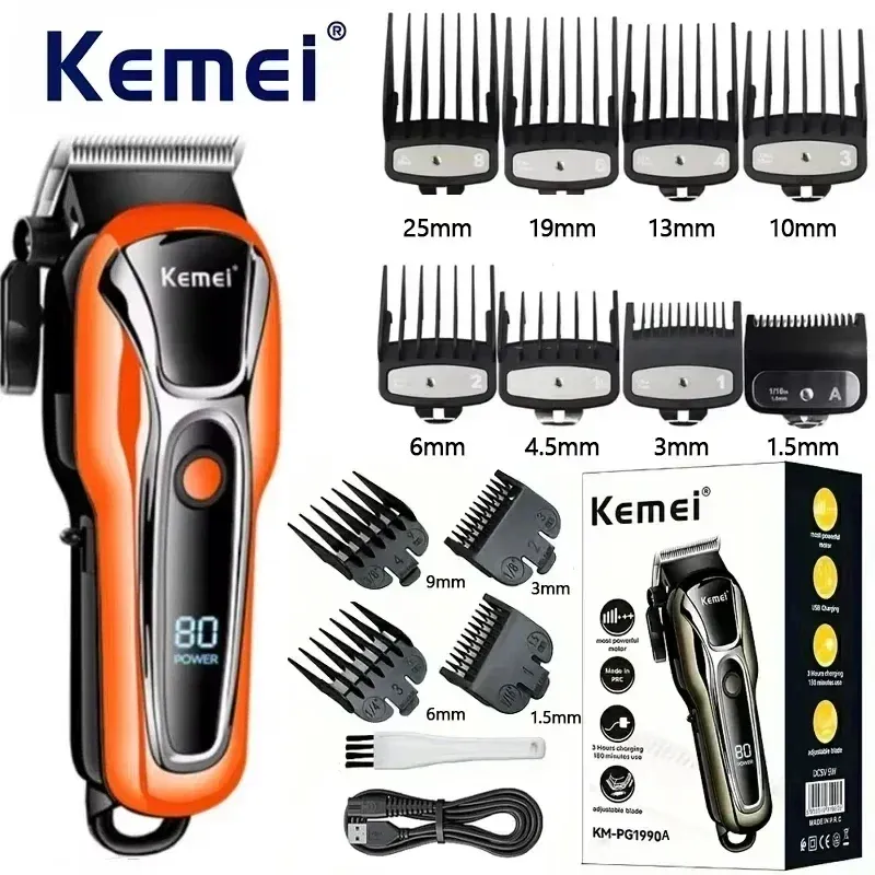 Tondeuse à cheveux Kemei PG1990A rechargeable, professionnelle et sans fil, avec sabots limiteurs, pour hommes 14