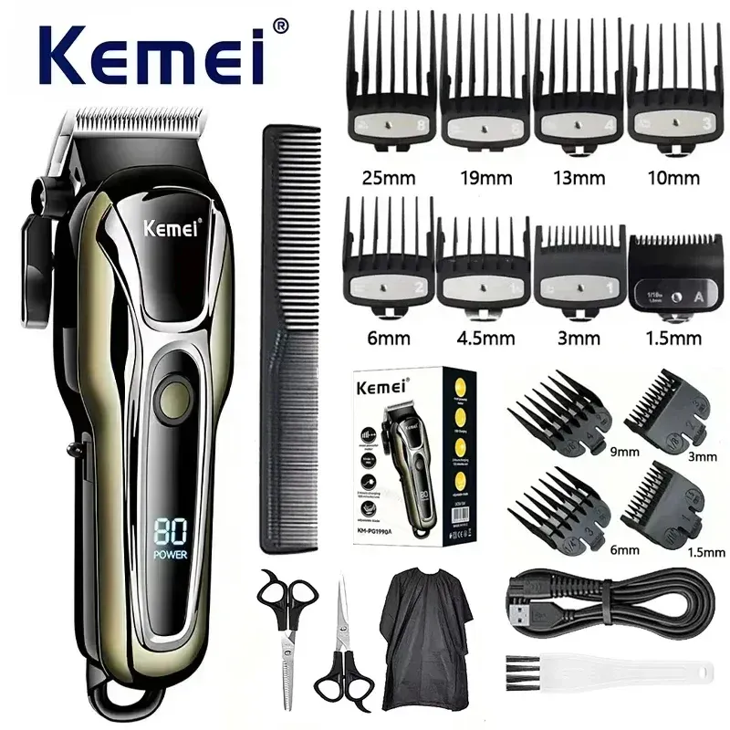 Tondeuse à cheveux Kemei PG1990A rechargeable, professionnelle et sans fil, avec sabots limiteurs, pour hommes 12