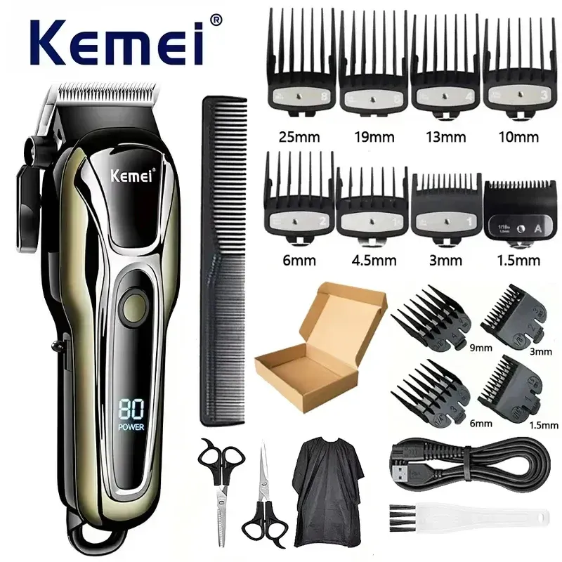 Tondeuse à cheveux Kemei PG1990A rechargeable, professionnelle et sans fil, avec sabots limiteurs, pour hommes 8