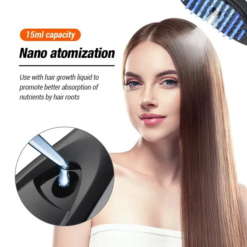 Peigne de massage électrique pulvérisateur pour cuir chevelu, avec vibrations et LED 4