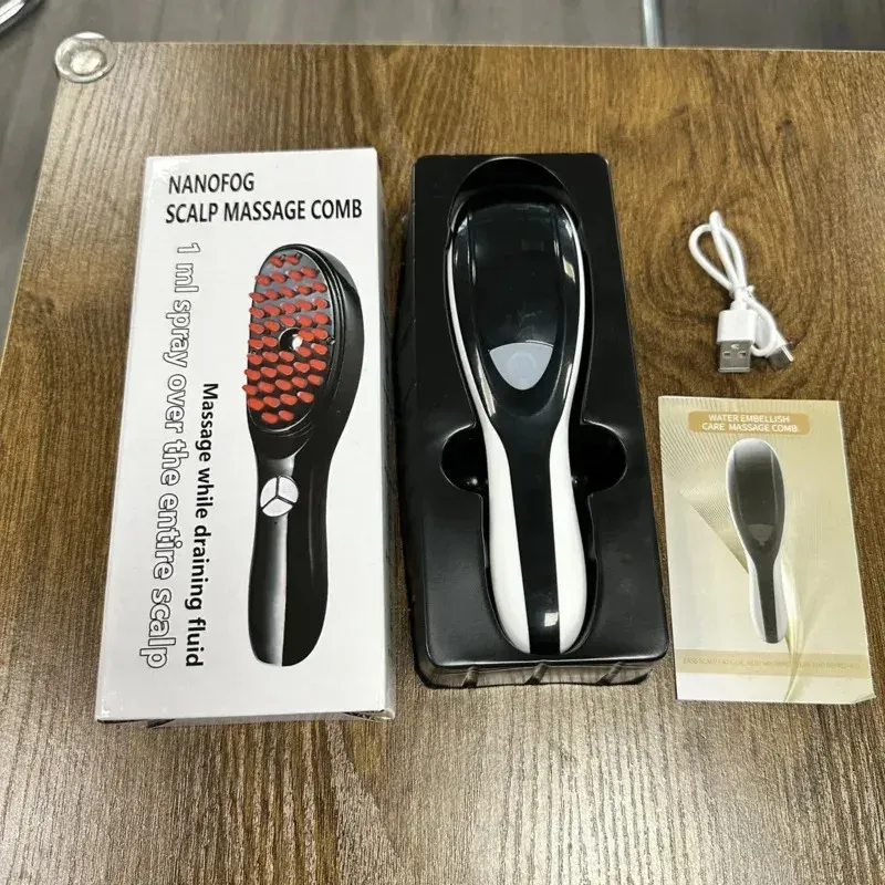 Peigne de massage électrique pulvérisateur pour cuir chevelu, avec vibrations et LED 6