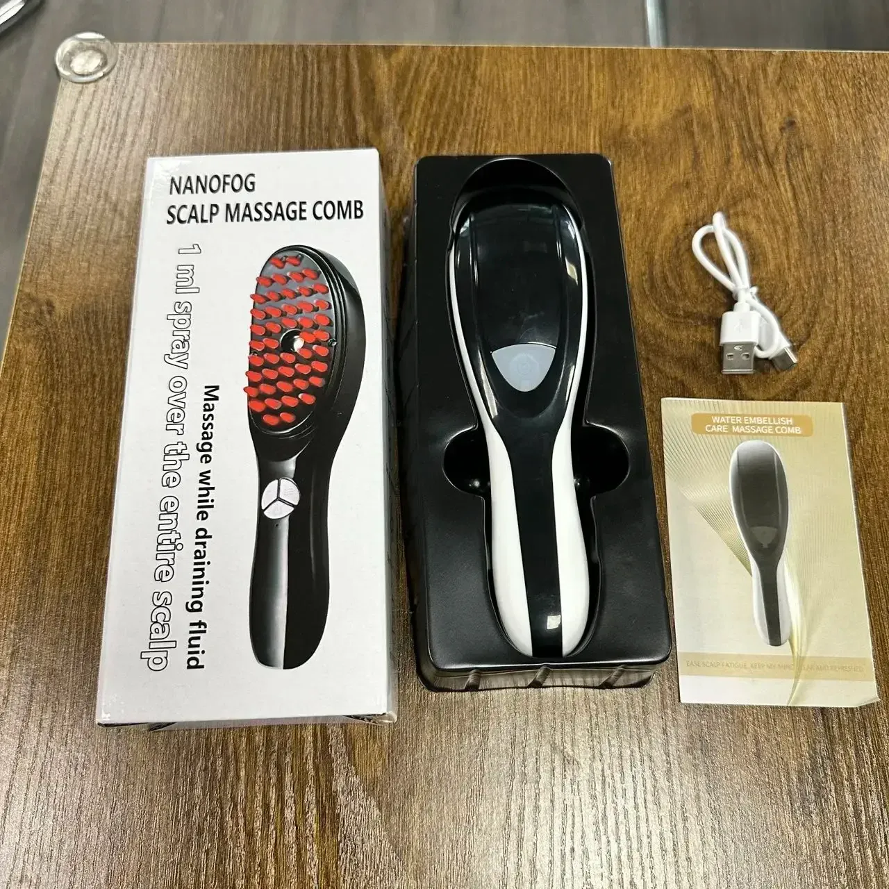 Peigne de massage électrique pulvérisateur pour cuir chevelu, avec vibrations et LED 7