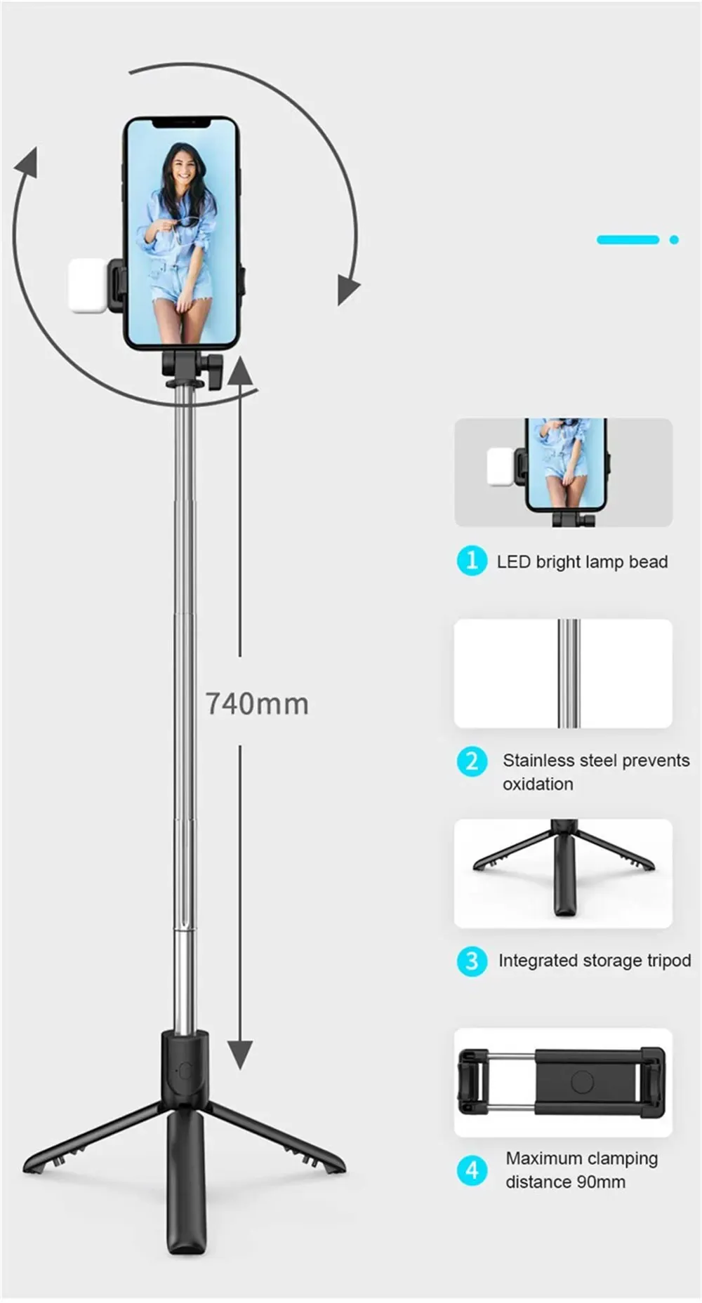 Perche à selfie sans fil, mode vertical