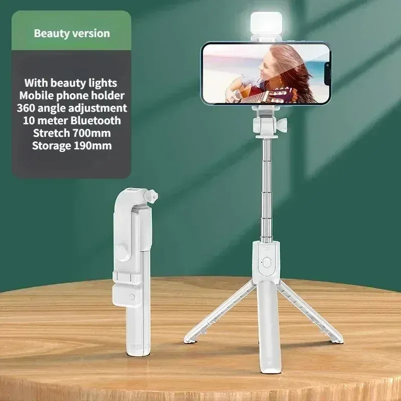 Perche à selfie sans fil avec trépied, lumière LED et télécommande Bluetooth, trépied extensible pour iPhone et smartphones, idéal pour la diffusion en direct 12