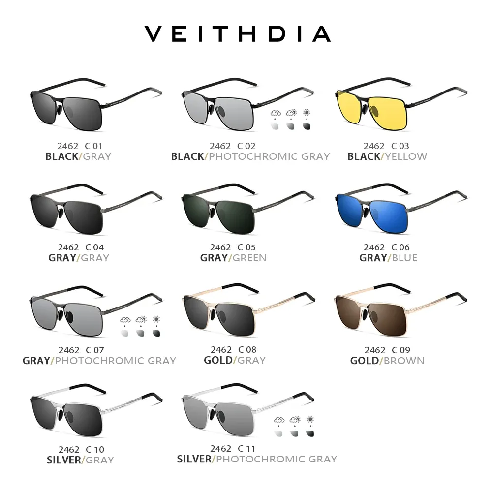 Lunettes de soleil de sport vintage VEITHDIA pour hommes, verres polarisés UV400, modèle unisexe V2462 6