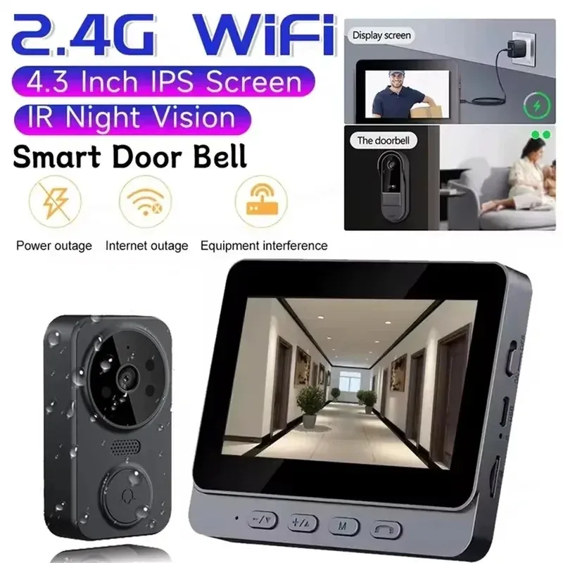 Sonnette vidéo intelligente sans fil HD 1080p avec vision nocturne, Wi-Fi 2,4 GHz, détection de mouvement, audio bidirectionnel et service cloud - Image 1