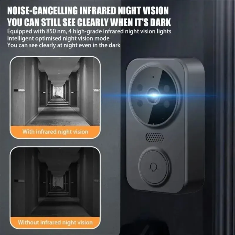 Sonnette vidéo intelligente sans fil HD 1080p avec vision nocturne, Wi-Fi 2,4 GHz, détection de mouvement, audio bidirectionnel et service cloud 2