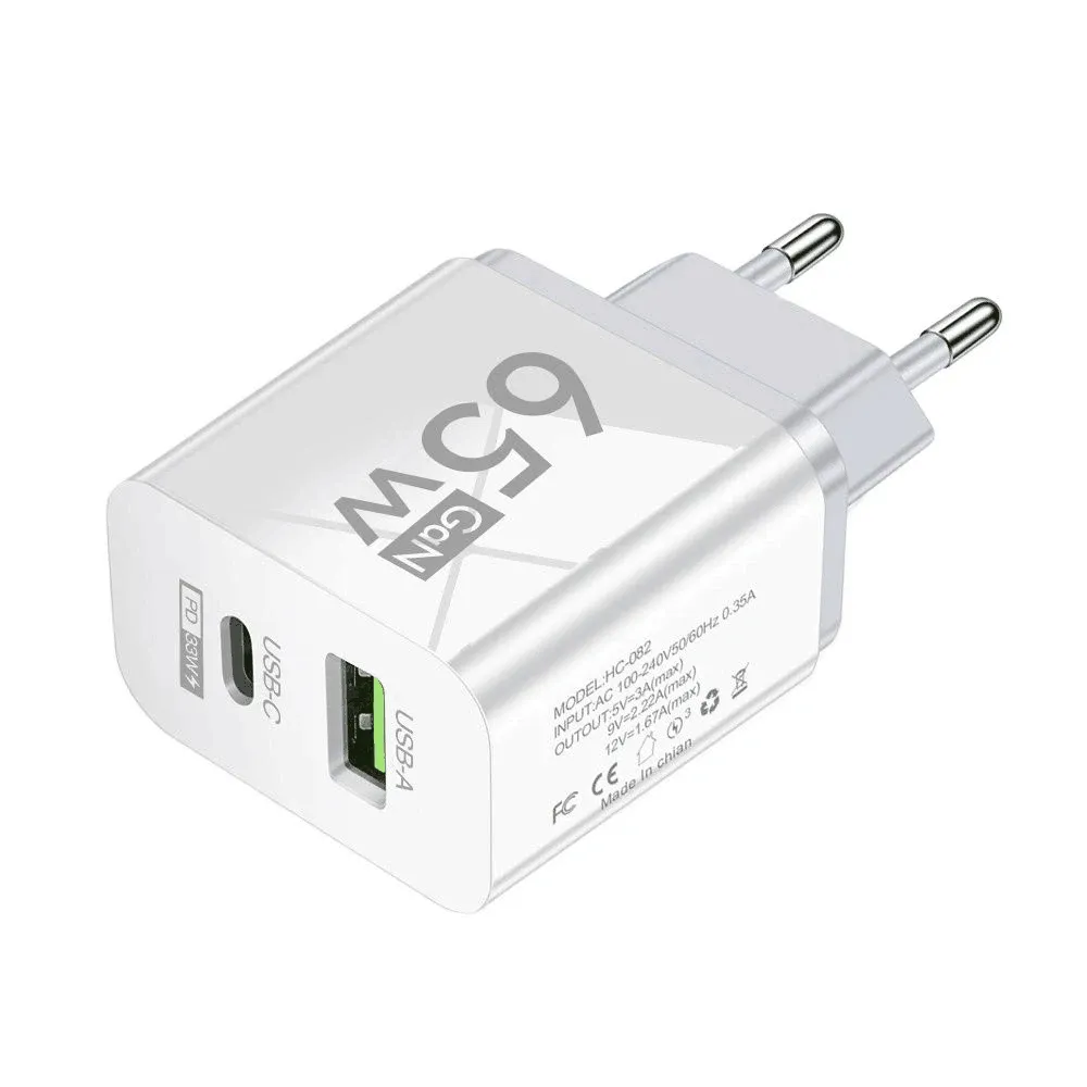Chargeur mural USB-C 65 W GaN à charge rapide pour iPhone, Samsung et Xiaomi, prises UE et US 10
