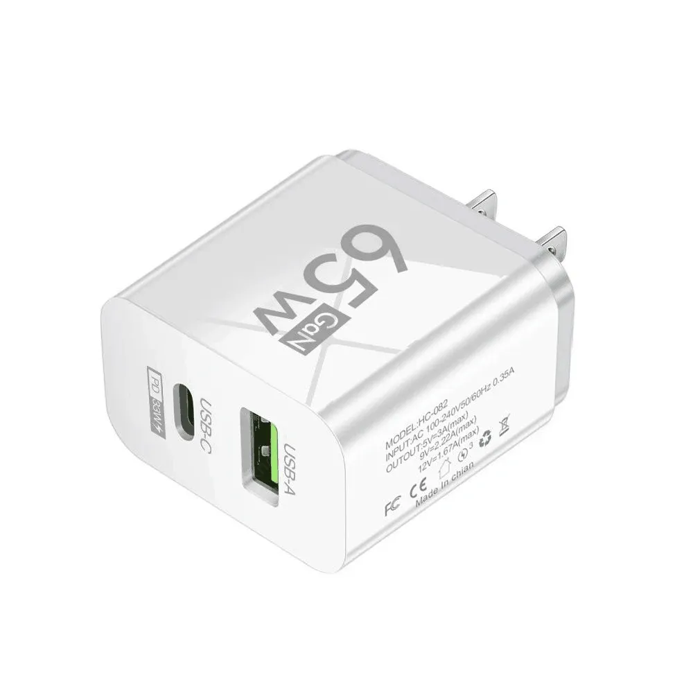 Chargeur mural USB-C 65 W GaN à charge rapide pour iPhone, Samsung et Xiaomi, prises UE et US 8
