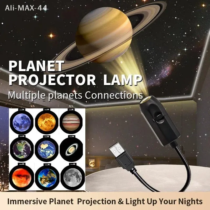 Lampe de projection USB Lune et Terre 360°, ciel étoilé, veilleuse avec télécommande pour chambre d'enfant 2