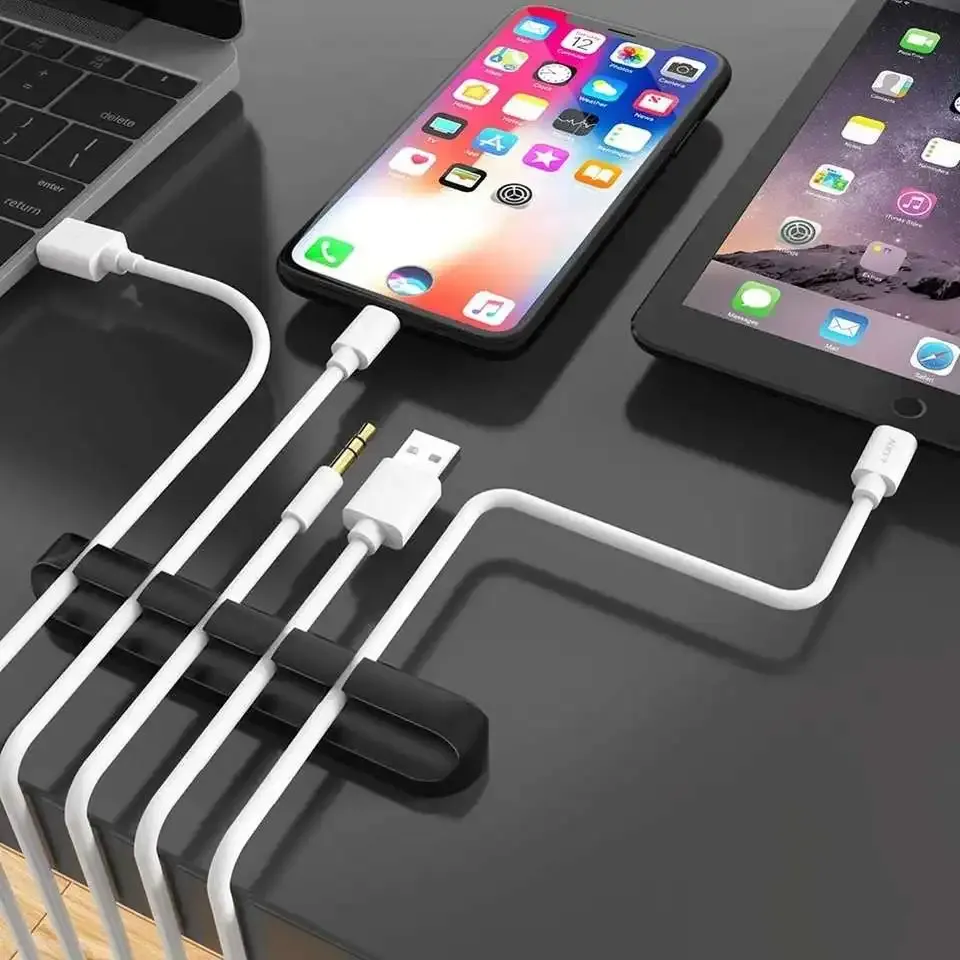 Organiseur de câbles USB en silicone, enrouleur de câbles, clips de gestion pour bureau, support de câbles pour souris, organisateur de fils d'écouteurs 4