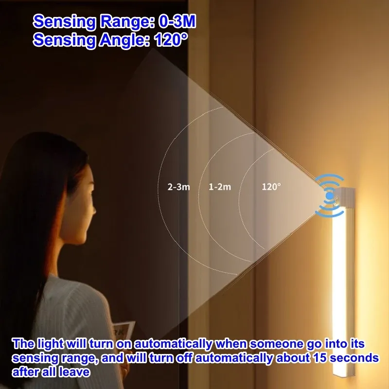 Veilleuse LED à détecteur de mouvement rechargeable par USB, sans fil, pour armoire, cuisine, chambre, couloir et escaliers 4