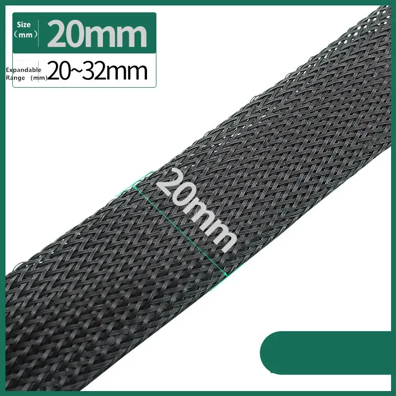 Gaine tressée isolante noire en fil PET pour presse-étoupe, diamètres 4, 6, 8, 10, 12, 14, 20 et 25 mm 21