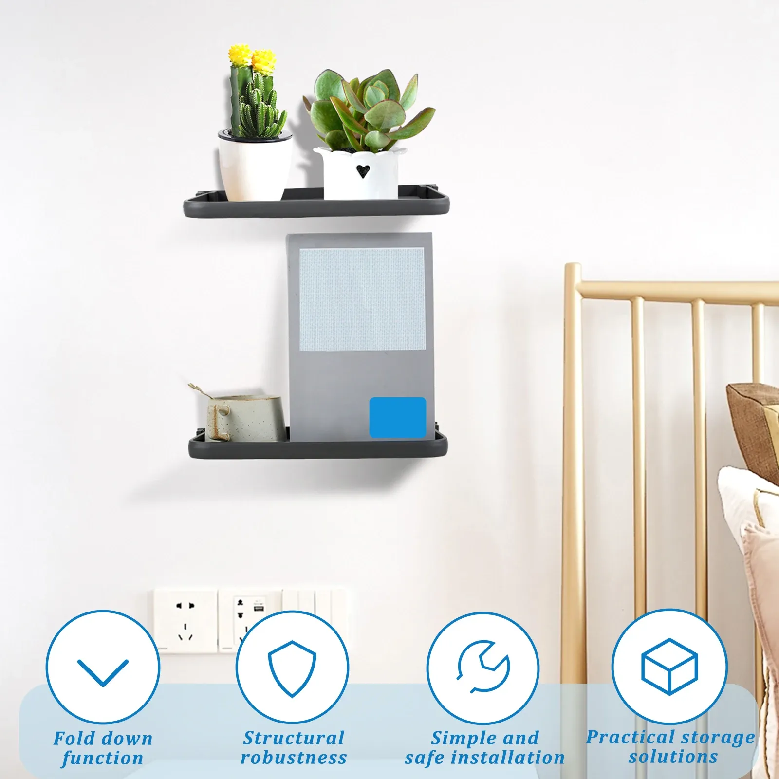 Support de salle de bain pliant en aluminium, vue d'ensemble