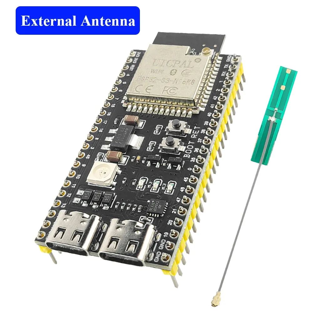 Carte de développement ESP32-S3 avec antenne externe, module Wi-Fi 2.4 GHz, compatible Arduino IDF, IoT, N16R8, CH343, port USB Type-C 8