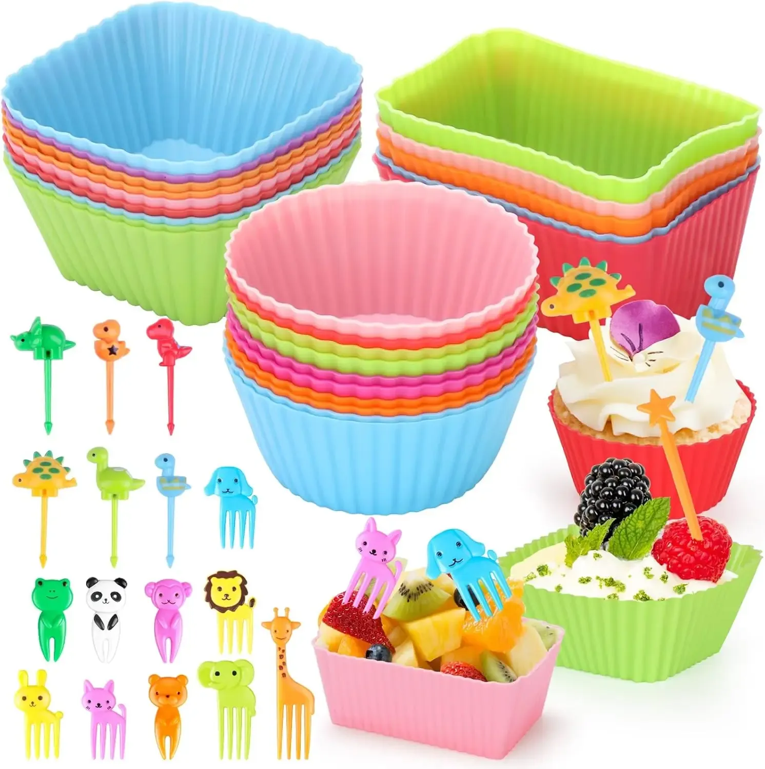 Accessoires de boîte à déjeuner pour enfants : moules en silicone pour gâteaux, fourchette à fruits et couvre-dents - Image 1