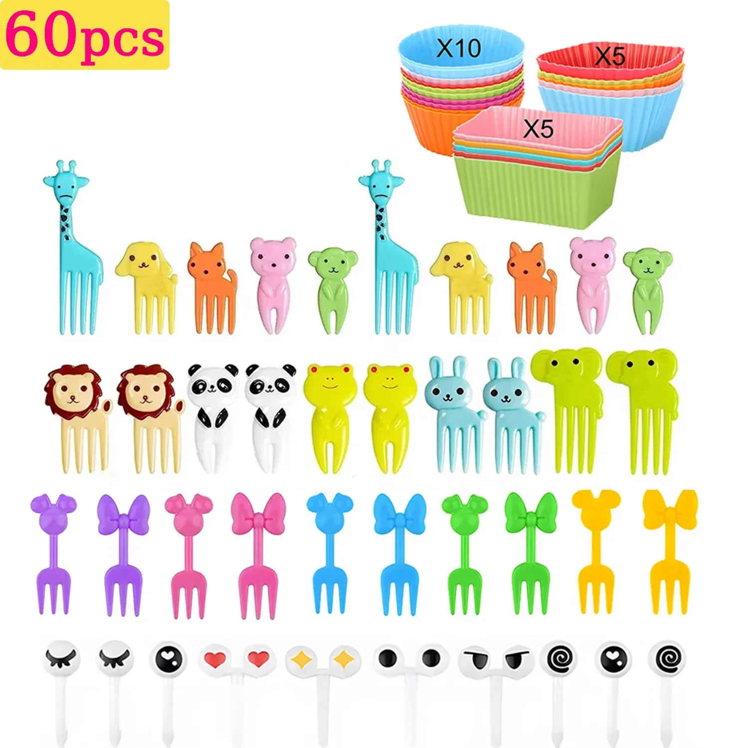 Accessoires de boîte à déjeuner pour enfants : moules en silicone pour gâteaux, fourchette à fruits et couvre-dents 26