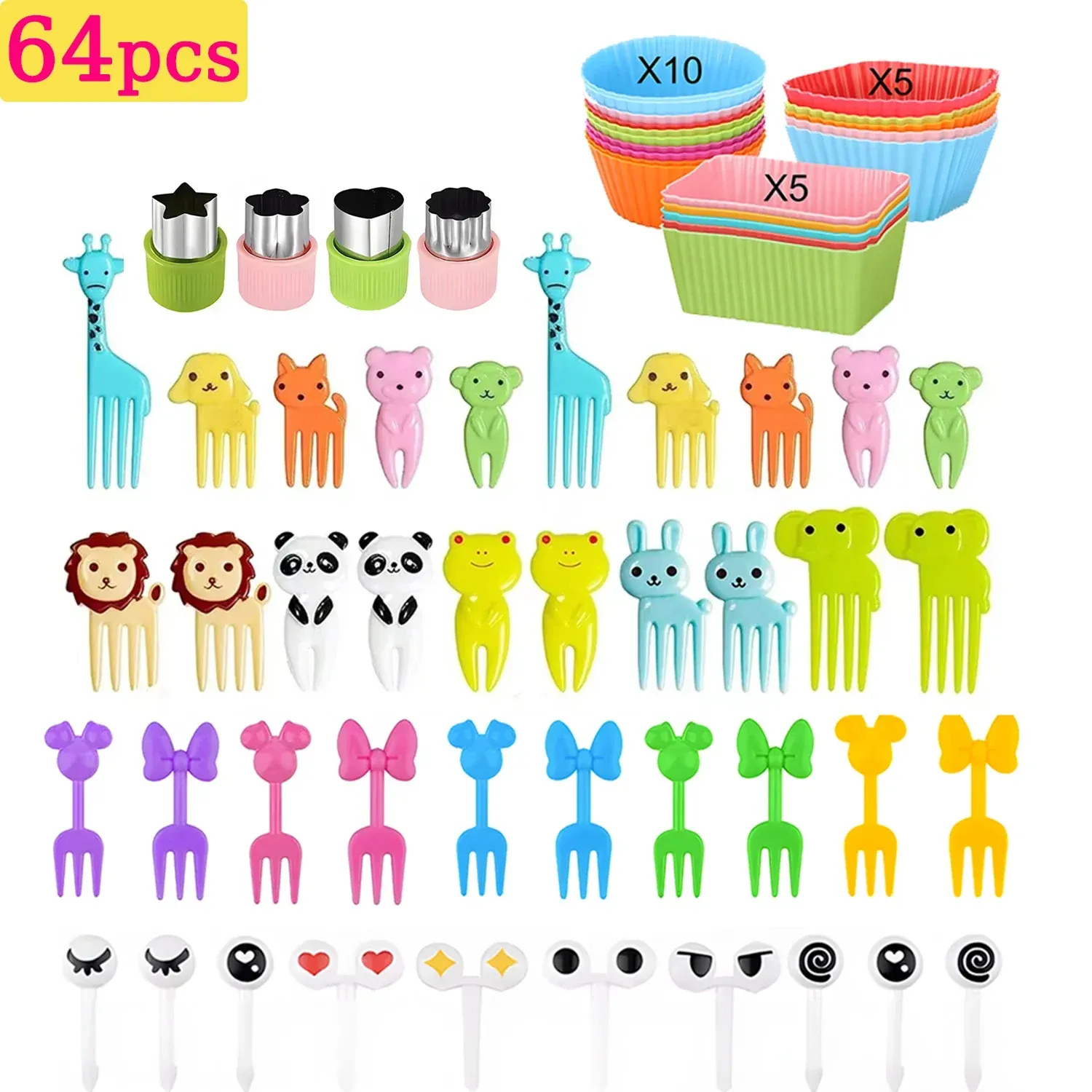 Accessoires de boîte à déjeuner pour enfants : moules en silicone pour gâteaux, fourchette à fruits et couvre-dents 24