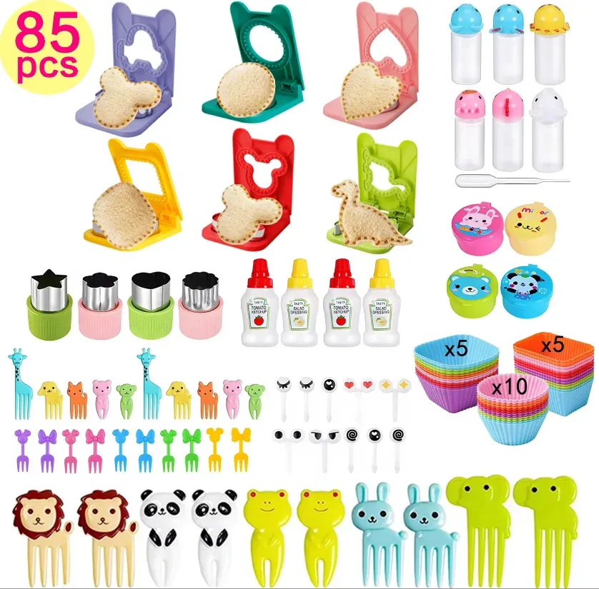 Accessoires de boîte à déjeuner pour enfants : moules en silicone pour gâteaux, fourchette à fruits et couvre-dents 21