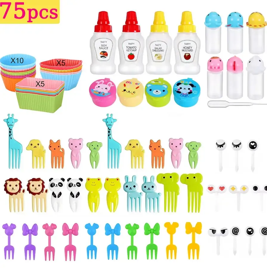 Accessoires de boîte à déjeuner pour enfants : moules en silicone pour gâteaux, fourchette à fruits et couvre-dents 10