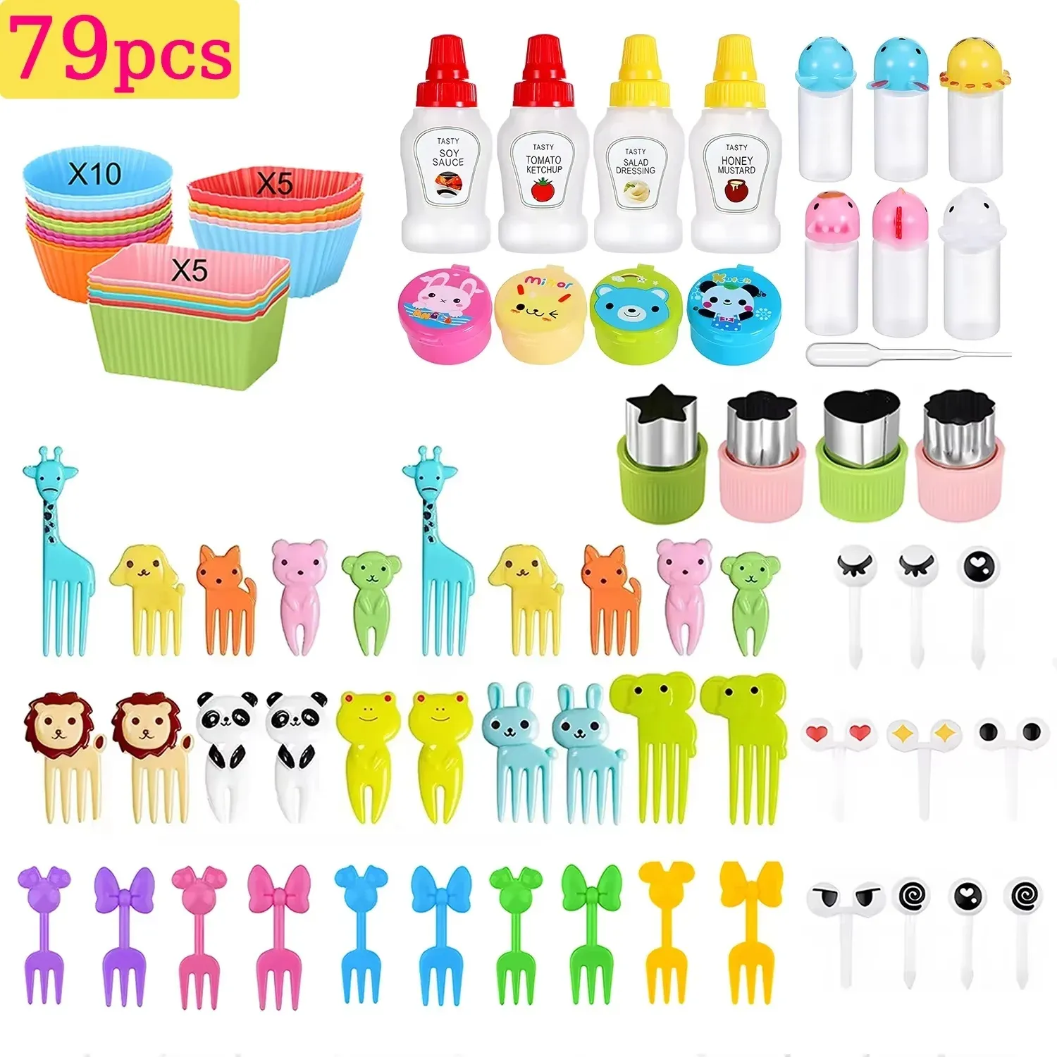 Accessoires de boîte à déjeuner pour enfants : moules en silicone pour gâteaux, fourchette à fruits et couvre-dents 14