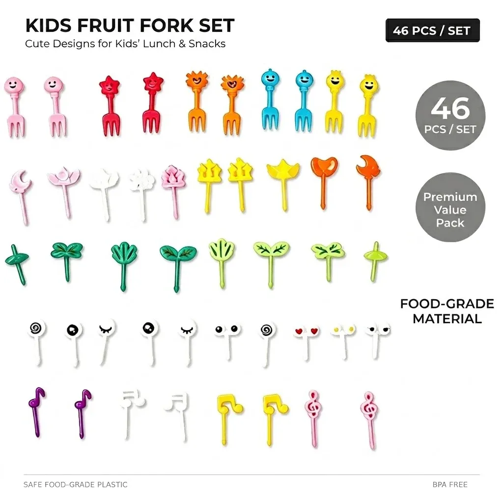 Accessoires de boîte à déjeuner pour enfants : moules en silicone pour gâteaux, fourchette à fruits et couvre-dents 8