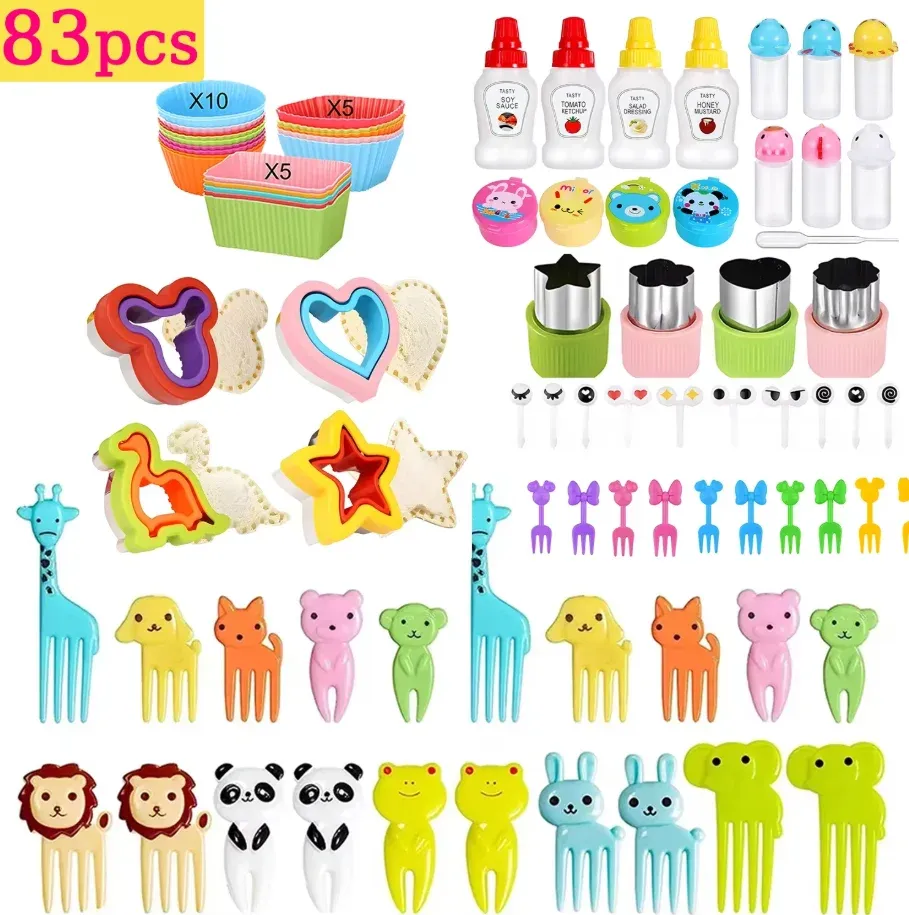 Accessoires de boîte à déjeuner pour enfants : moules en silicone pour gâteaux, fourchette à fruits et couvre-dents 22