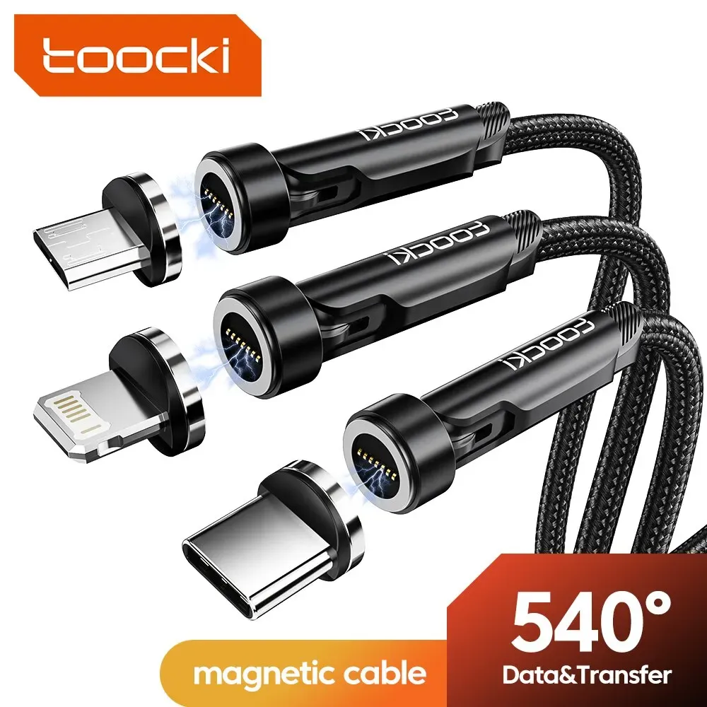 Toocki Câble magnétique rotatif à 540° Micro USB / Type-C pour recharge rapide et transfert de données, compatible iPhone 12/X et Xiaomi