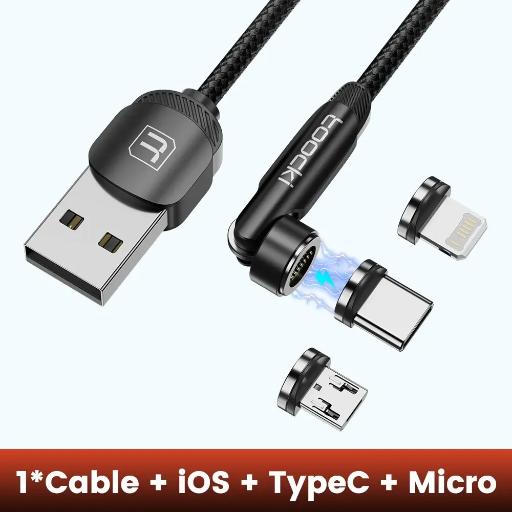 Toocki Câble magnétique rotatif à 540° Micro USB / Type-C pour recharge rapide et transfert de données, compatible iPhone 12/X et Xiaomi 7