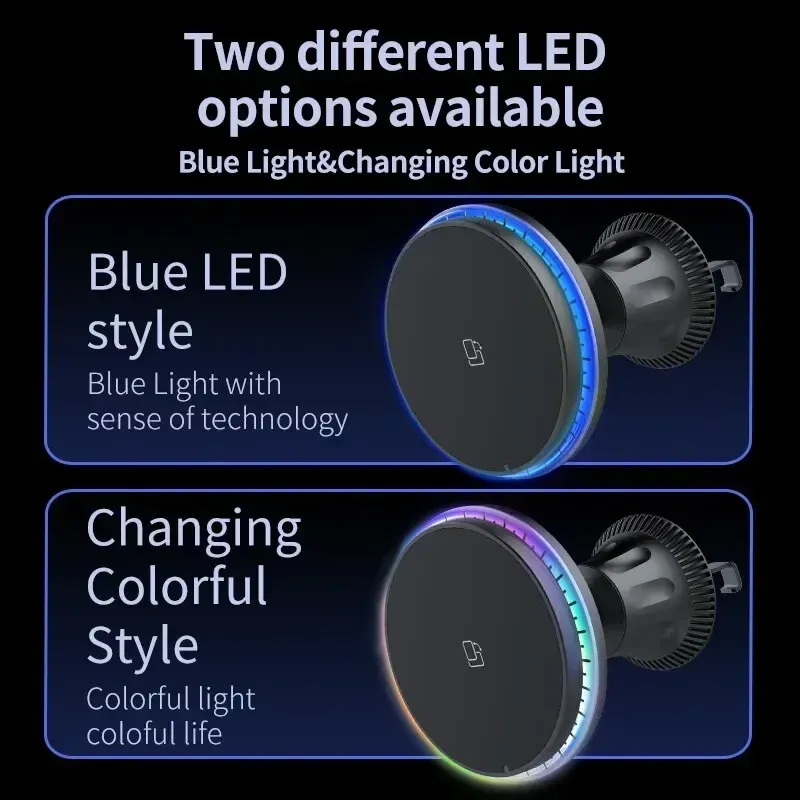 Chargeur magnétique sans fil pour voiture RGB, compatible iPhone 12 à 17 Pro Max, support de téléphone MagSafe pour voiture, station de charge rapide 2