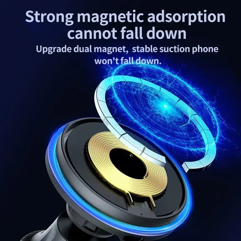 Chargeur magnétique sans fil pour voiture RGB, compatible iPhone 12 à 17 Pro Max, support de téléphone MagSafe pour voiture, station de charge rapide 6