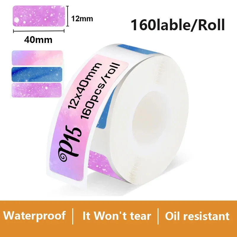 Imprimante d'étiquettes autocollantes P15, 12 x 40 mm, papier thermique, 160 étiquettes/rouleau, compatible Phomemo D30, Marklife P12, P11, Labelle 25