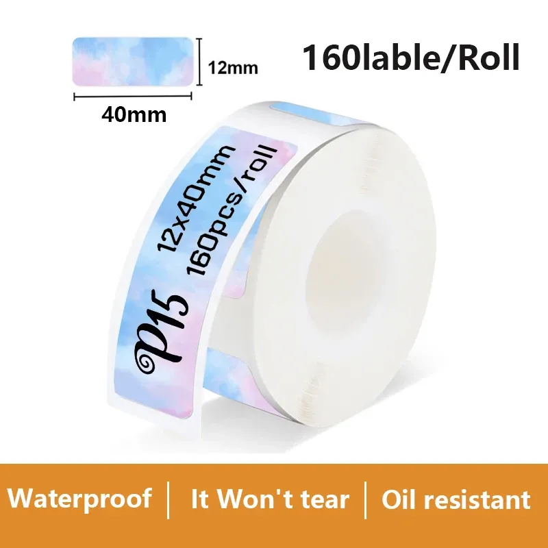 Imprimante d'étiquettes autocollantes P15, 12 x 40 mm, papier thermique, 160 étiquettes/rouleau, compatible Phomemo D30, Marklife P12, P11, Labelle 30
