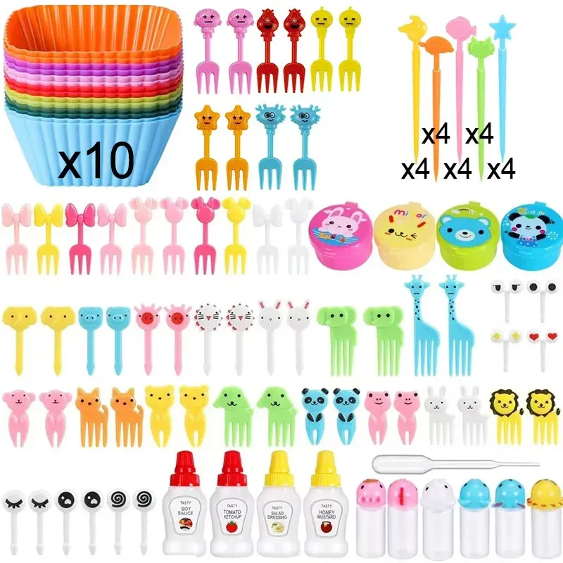 Lot de 48 à 104 mini fourchettes à fruits en silicone pour enfants, accessoires pour boîte bento et boîte à goûter